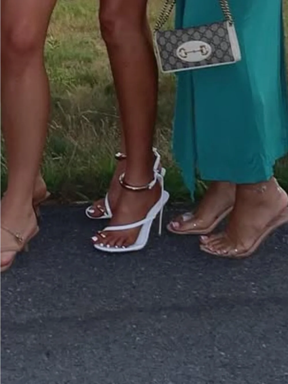 Steve Madden White Stiletto Sandal with Gold Bracelet Accent